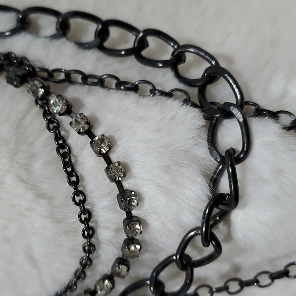 MULTISTRAND NECKLACE BLACK SILVER - Picture 3 of 7